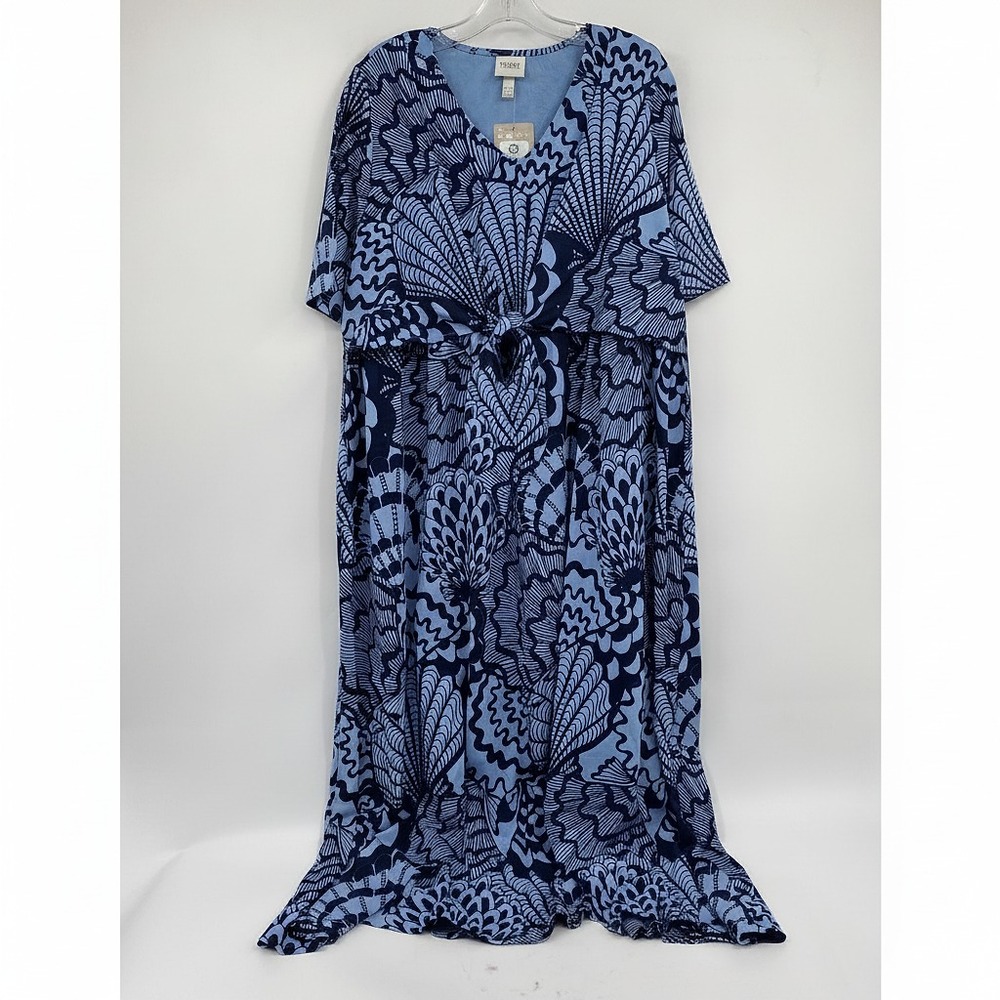 Ulla Popken Blue Patterned Tie Front Maxi Dress | Plus Size 16